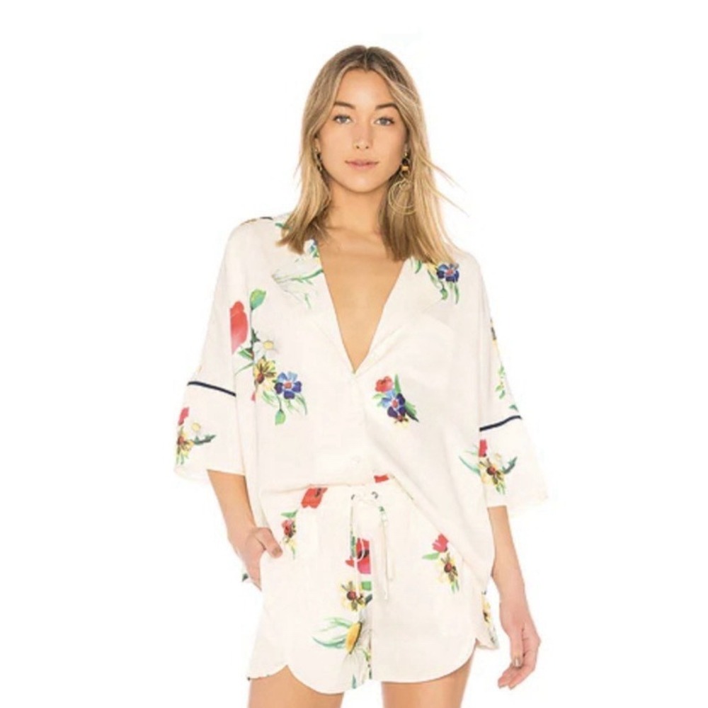 New NLPA reformation floral blouse button pajama inspired shirt SHORTS XS